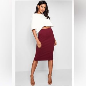 Boohoo- Crop top & Midi Skirt Co-Ord. Wine Size:10